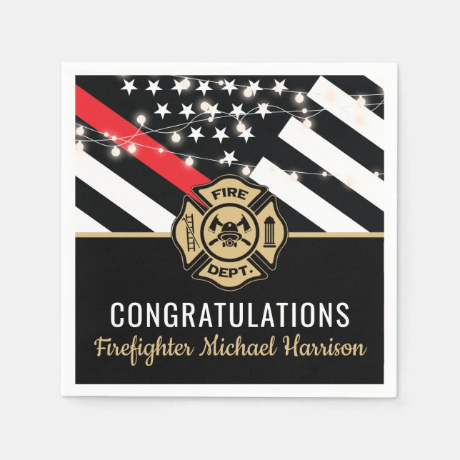 Firefighter Fire Academy Graduation Red Line Flag Napkins (Front)