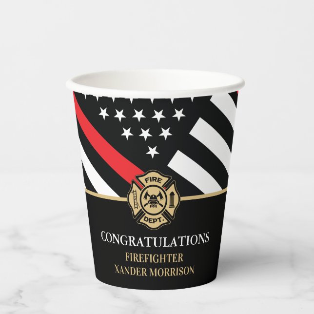 Firefighter Fire Academy Graduation Red Line Flag Paper Cups (Front)