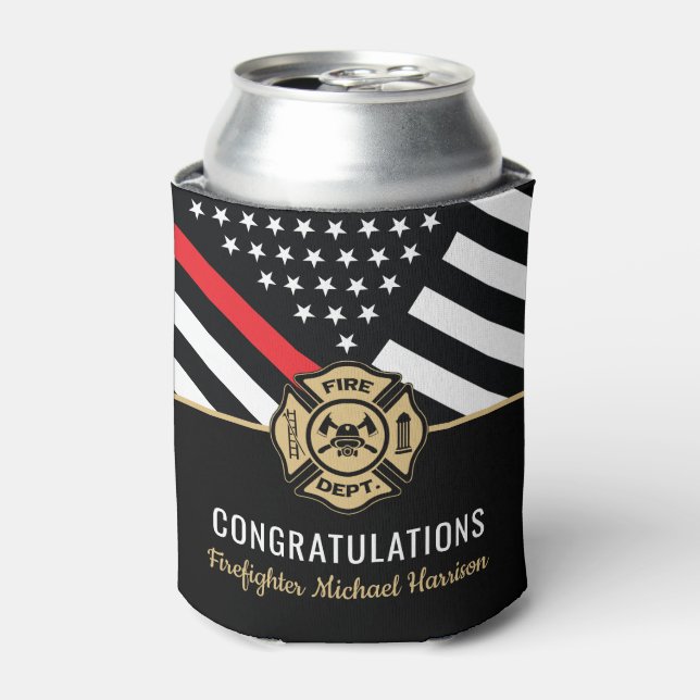 Firefighter Fire Academy Graduation Thin Red Line Can Cooler (Can Front)