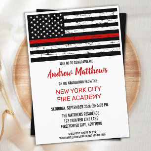 Firefighter Fire Academy Graduation Thin Red Line Invitation