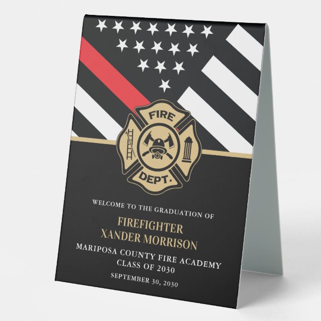 Firefighter Fire Academy Graduation Welcome Table Tent (Front)