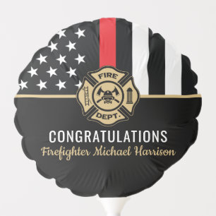 Firefighter Fire Academy Red Line Flag Graduation Balloon