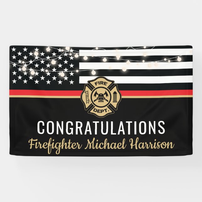 Firefighter Fire Academy Red Line Flag Graduation Banner (Horizontal)