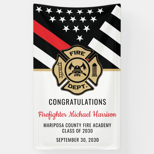 Firefighter Fire Academy Red Line Flag Graduation Banner (Vertical)