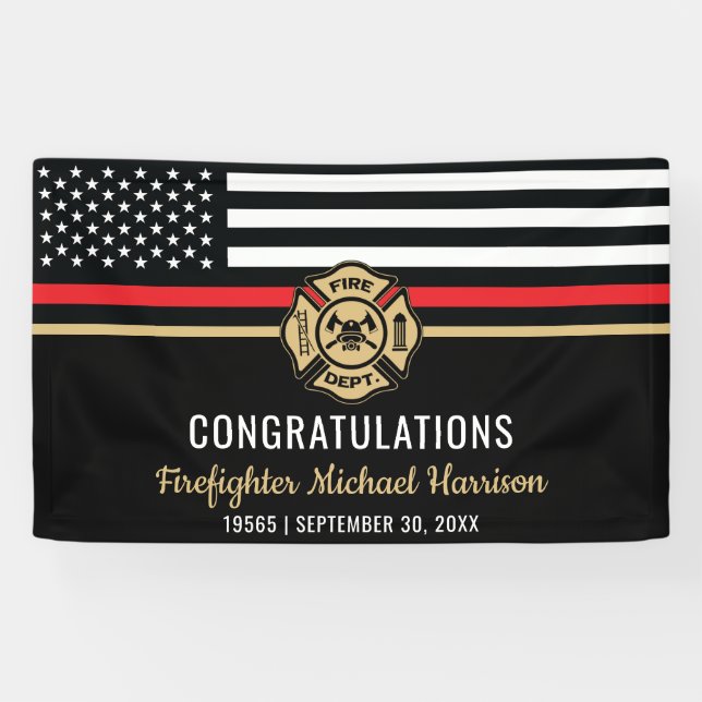 Firefighter Fire Academy Red Line Flag Graduation Banner (Horizontal)