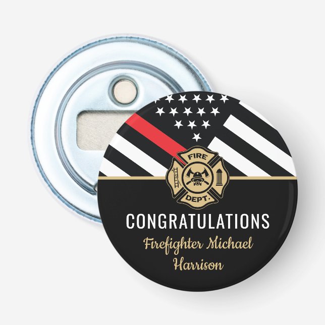 Firefighter Fire Academy Red Line Flag Graduation Bottle Opener (Front)