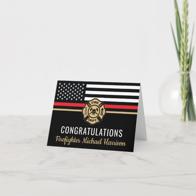 Firefighter Fire Academy Red Line Flag Graduation Card (Front)