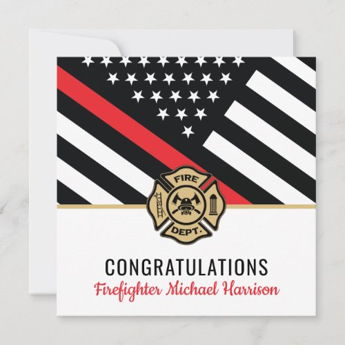 Firefighter Fire Academy Red Line Flag Graduation Card