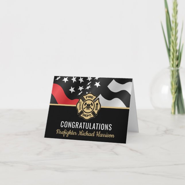 Firefighter Fire Academy Red Line Flag Graduation Card (Front)