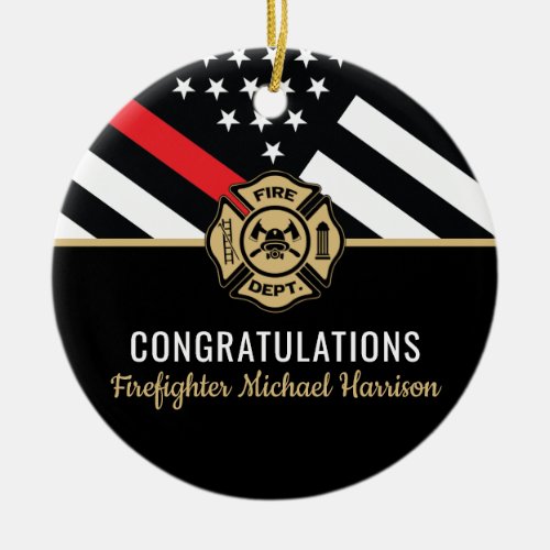 Firefighter Fire Academy Red Line Flag Graduation Ceramic Ornament