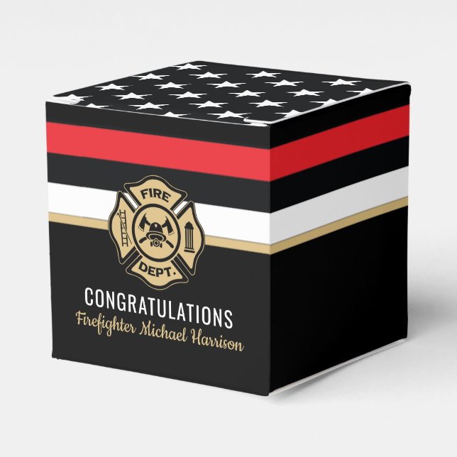 Firefighter Fire Academy Red Line Flag Graduation Favor Boxes (Front Side)