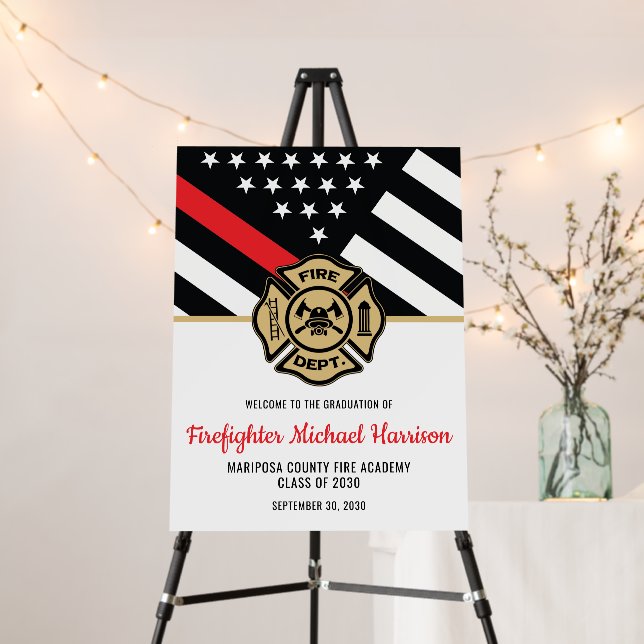 Firefighter Fire Academy Red Line Flag Graduation Foam Board (In Situ (Stand))