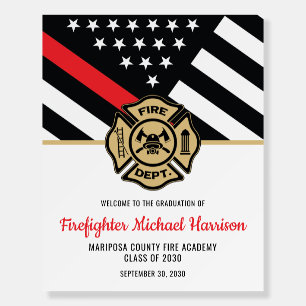 Firefighter Fire Academy Red Line Flag Graduation Foam Board