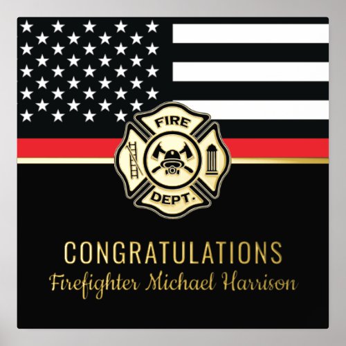 Firefighter Fire Academy Red Line Flag Graduation Foil Prints