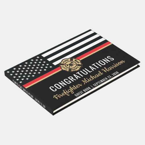 Firefighter Fire Academy Red Line Flag Graduation Guest Book