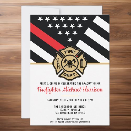 Firefighter Fire Academy Red Line Flag Graduation Invitation