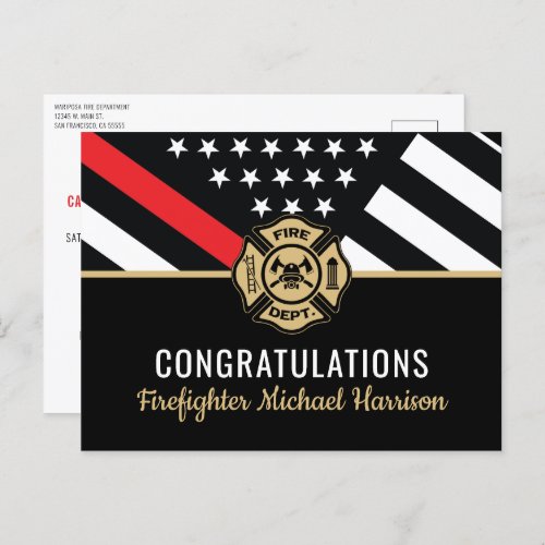 Firefighter Fire Academy Red Line Flag Graduation Invitation Postcard