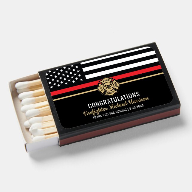 Firefighter Fire Academy Red Line Flag Graduation Matchboxes (Front Open)