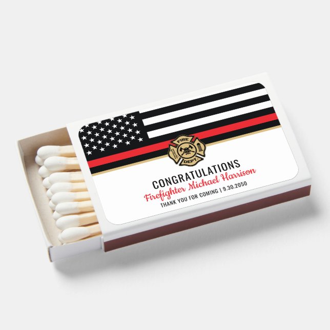 Firefighter Fire Academy Red Line Flag Graduation Matchboxes (Front Open)
