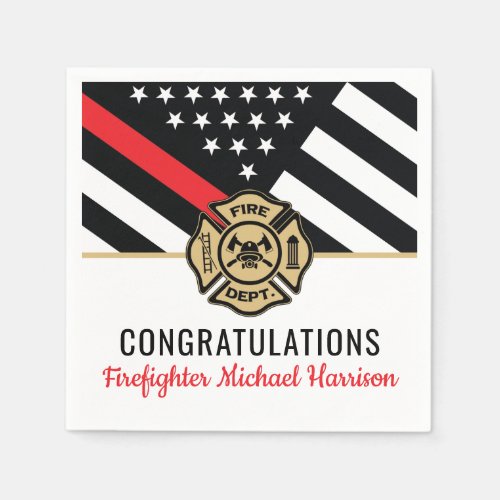 Firefighter Fire Academy Red Line Flag Graduation Napkins