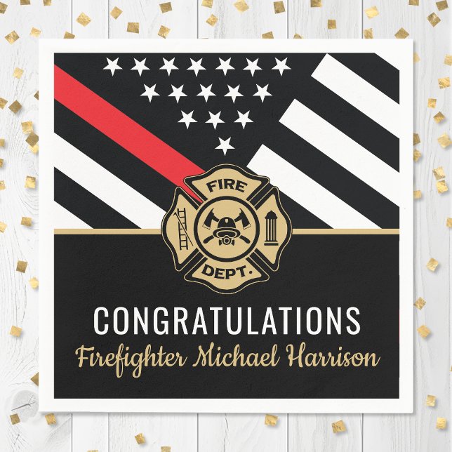 Firefighter Fire Academy Red Line Flag Graduation Napkins (Firefighter Fire Academy Red Line Flag Graduation Napkins)