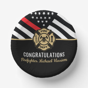 Firefighter Fire Academy Red Line Flag Graduation Paper Bowls