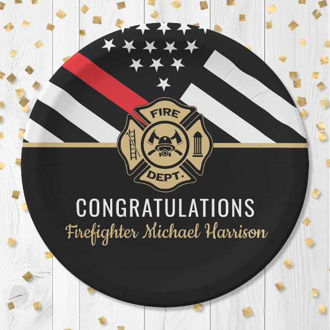 Firefighter Fire Academy Red Line Flag Graduation Paper Plates (Firefighter Fire Academy Red Line Flag Graduation Paper Plates)
