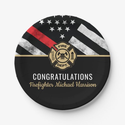 Firefighter Fire Academy Red Line Flag Graduation Paper Plates