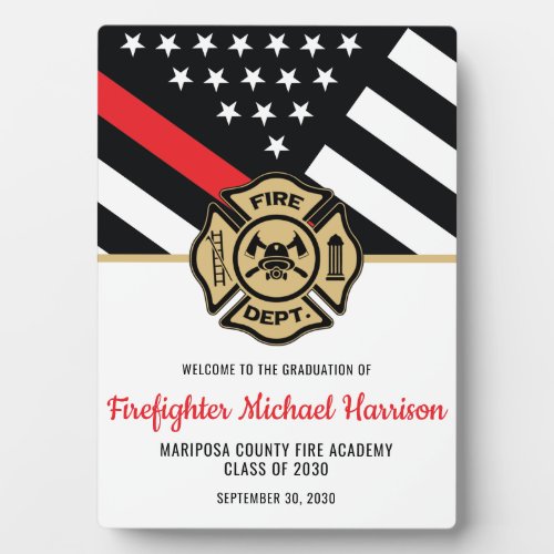 Firefighter Fire Academy Red Line Flag Graduation Plaque