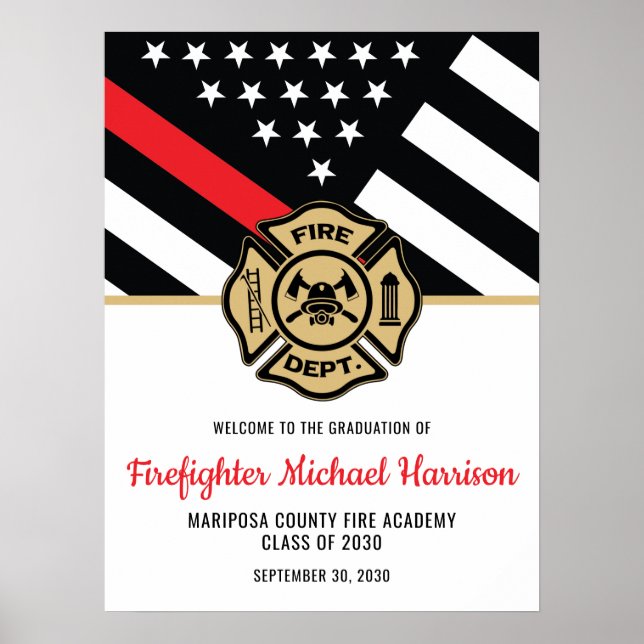 Firefighter Fire Academy Red Line Flag Graduation Poster (Front)