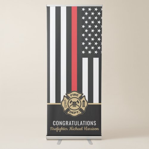 Firefighter Fire Academy Red Line Flag Graduation Retractable Banner