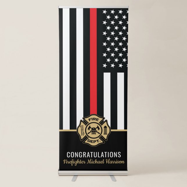 Firefighter Fire Academy Red Line Flag Graduation Retractable Banner (Front)