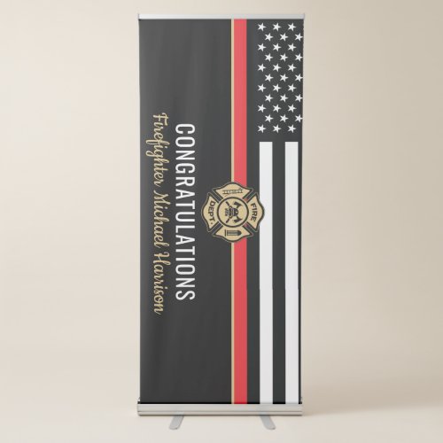 Firefighter Fire Academy Red Line Flag Graduation Retractable Banner