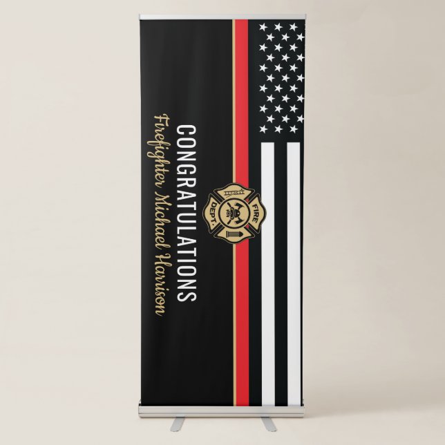 Firefighter Fire Academy Red Line Flag Graduation Retractable Banner (Front)