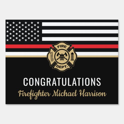 Firefighter Fire Academy Red Line Flag Graduation Sign