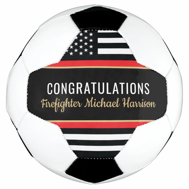 Firefighter Fire Academy Red Line Flag Graduation Soccer Ball (Front)