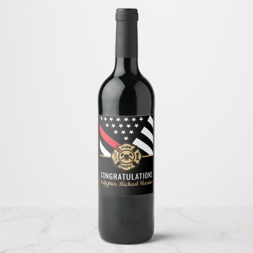 Firefighter Fire Academy Red Line Flag Graduation Wine Label