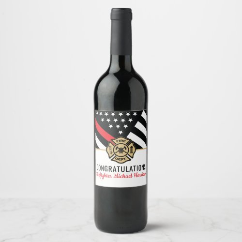 Firefighter Fire Academy Red Line Flag Graduation Wine Label