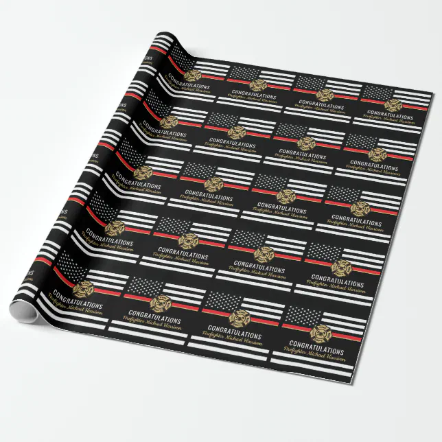 Firefighter Fire Academy Red Line Flag Graduation Wrapping Paper | Zazzle