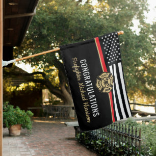 Firefighter Fire Academy Red Line Graduation House Flag