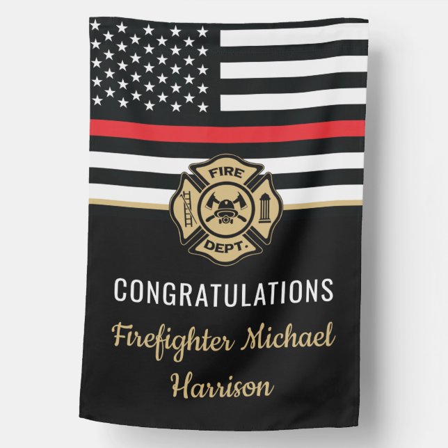 Firefighter Fire Academy Red Line Graduation House Flag (Front)