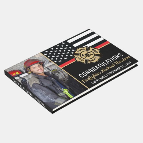 Firefighter Fire Academy Red Line Graduation Photo Guest Book