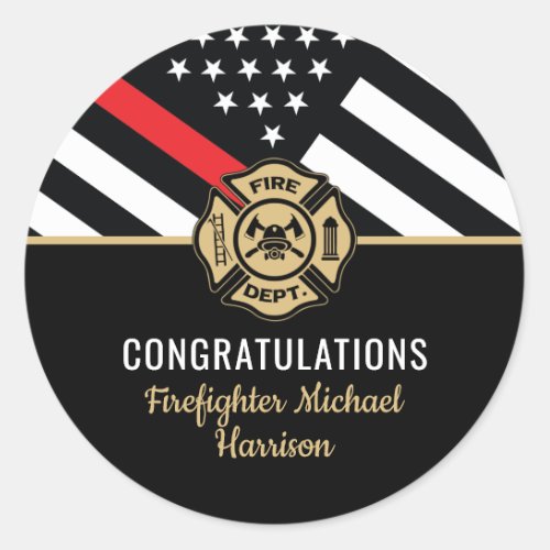 Firefighter Fire Academy Thin Red Line Graduation Classic Round Sticker