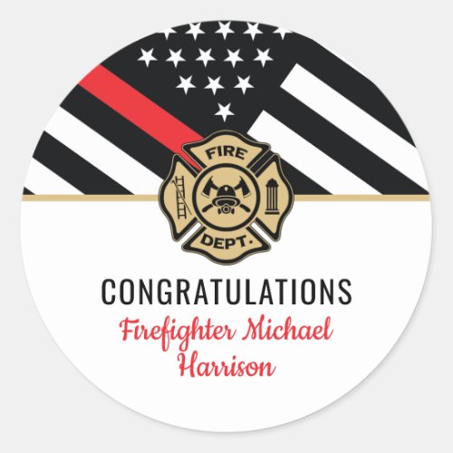 Firefighter Fire Academy Thin Red Line Graduation Classic Round Sticker