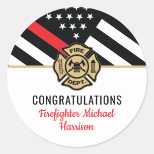 Firefighter Fire Academy Thin Red Line Graduation Classic Round Sticker