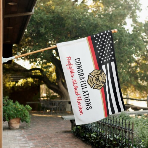 Firefighter Fire Academy Thin Red Line Graduation House Flag