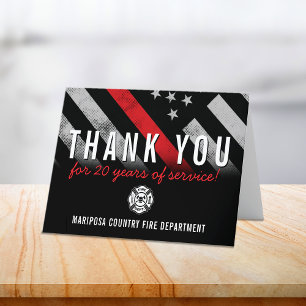 Firefighter Fire Department 20 Year Anniversary Letterpress Thank You Card