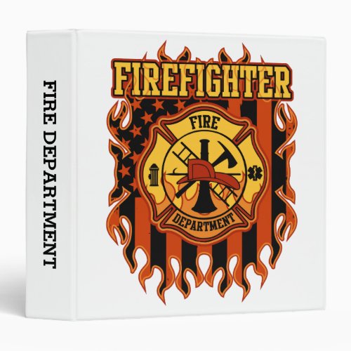 Firefighter Fire Department Badge and Flag 3 Ring Binder