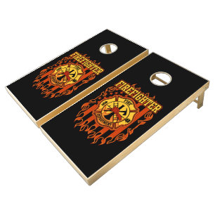 Firefighter Fire Department Badge and Flag Cornhole Set