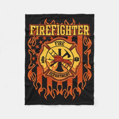 Firefighter Fire Department Badge and Flag Fleece Blanket